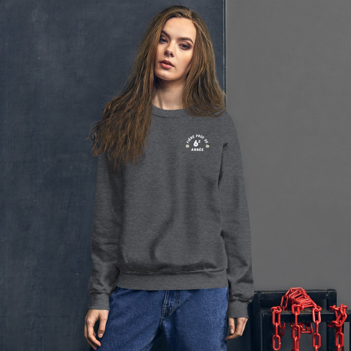 Unisex Crewneck Sweatshirt "Fière Prof de 6e Année"